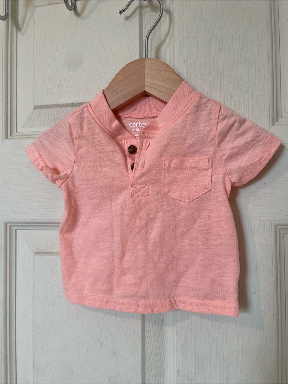 ❗️3/$10❗️Carter’s child of mine Salmon Coral Peach Henley Tee Newborn